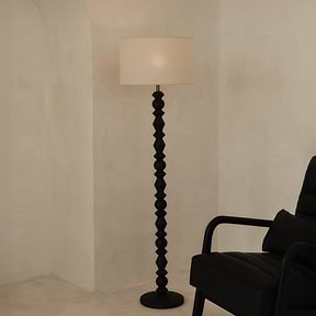 Ivy - Black Wood Drum Shade Floor Lamp