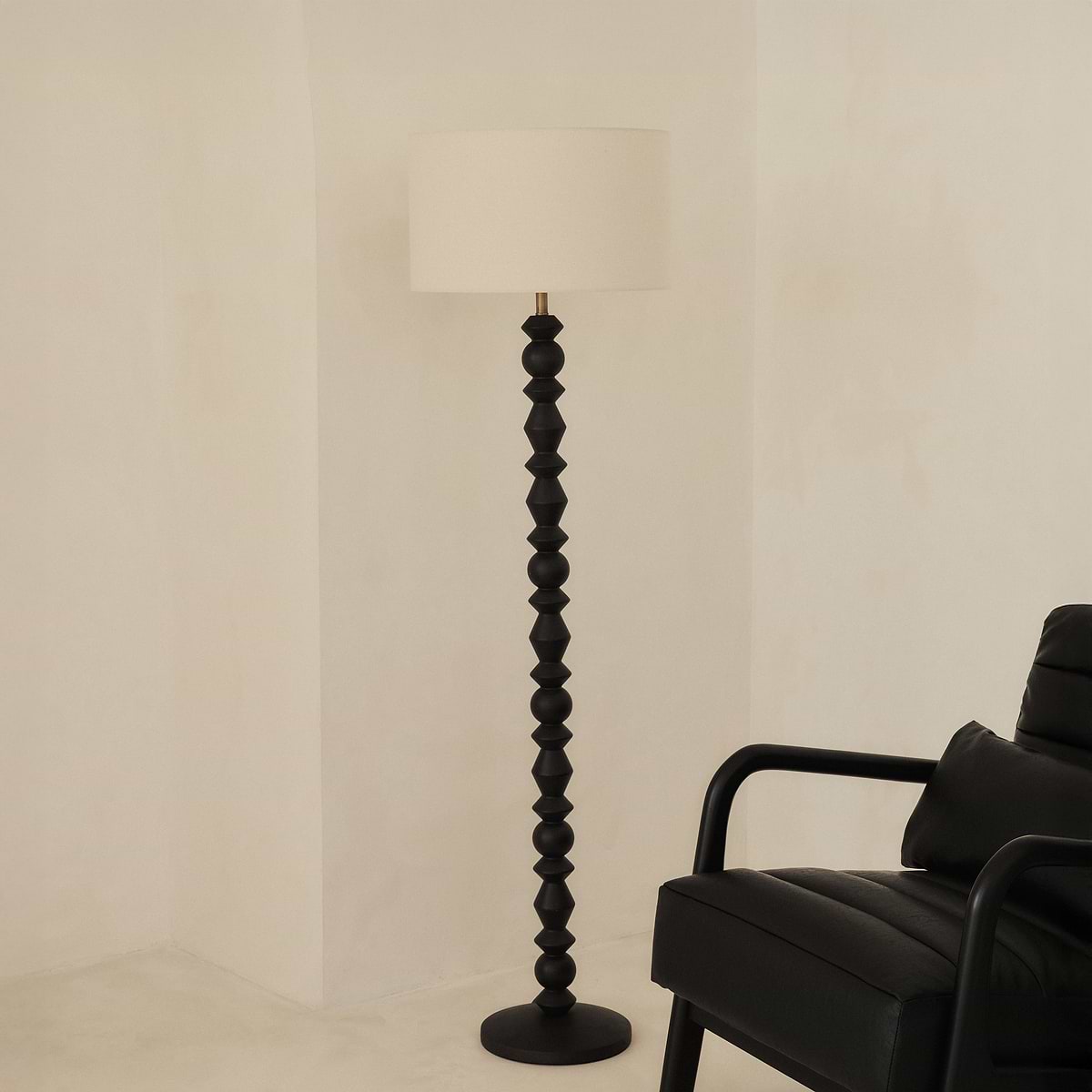 Ivy - Black Wood Drum Shade Floor Lamp