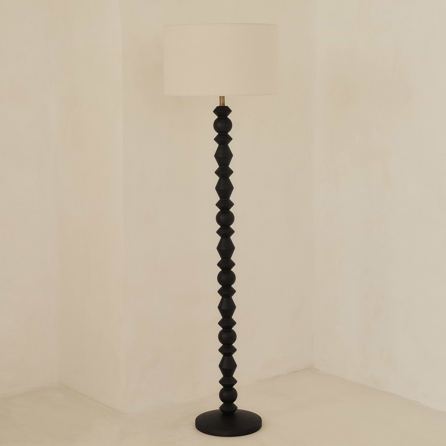 Ivy - Black Wood Drum Shade Floor Lamp