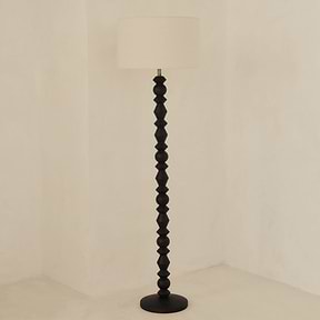 Ivy - Black Wood Drum Shade Floor Lamp