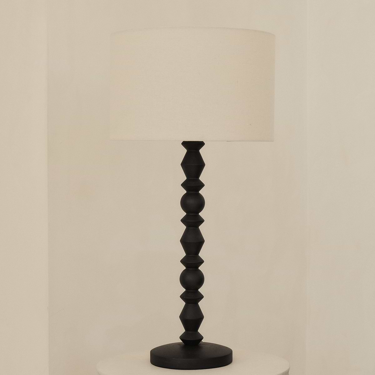 Ivy - Black Wood Drum Shade Table Lamp