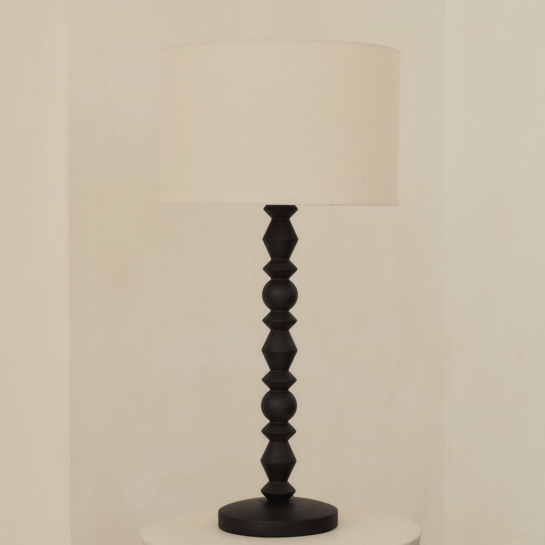 Ivy - Black Wood Drum Shade Table Lamp