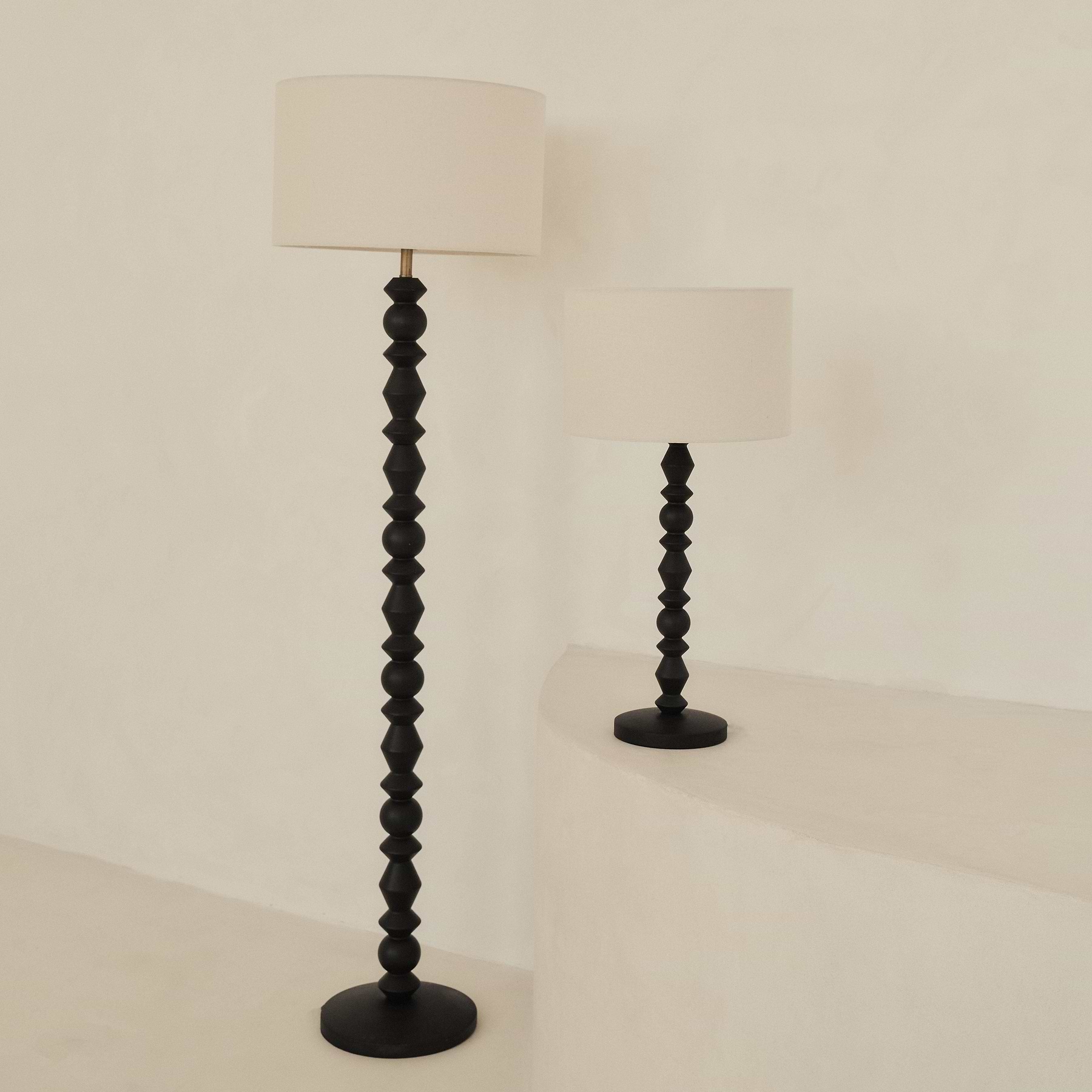 Ivy - Black Wood Drum Shade Floor Lamp