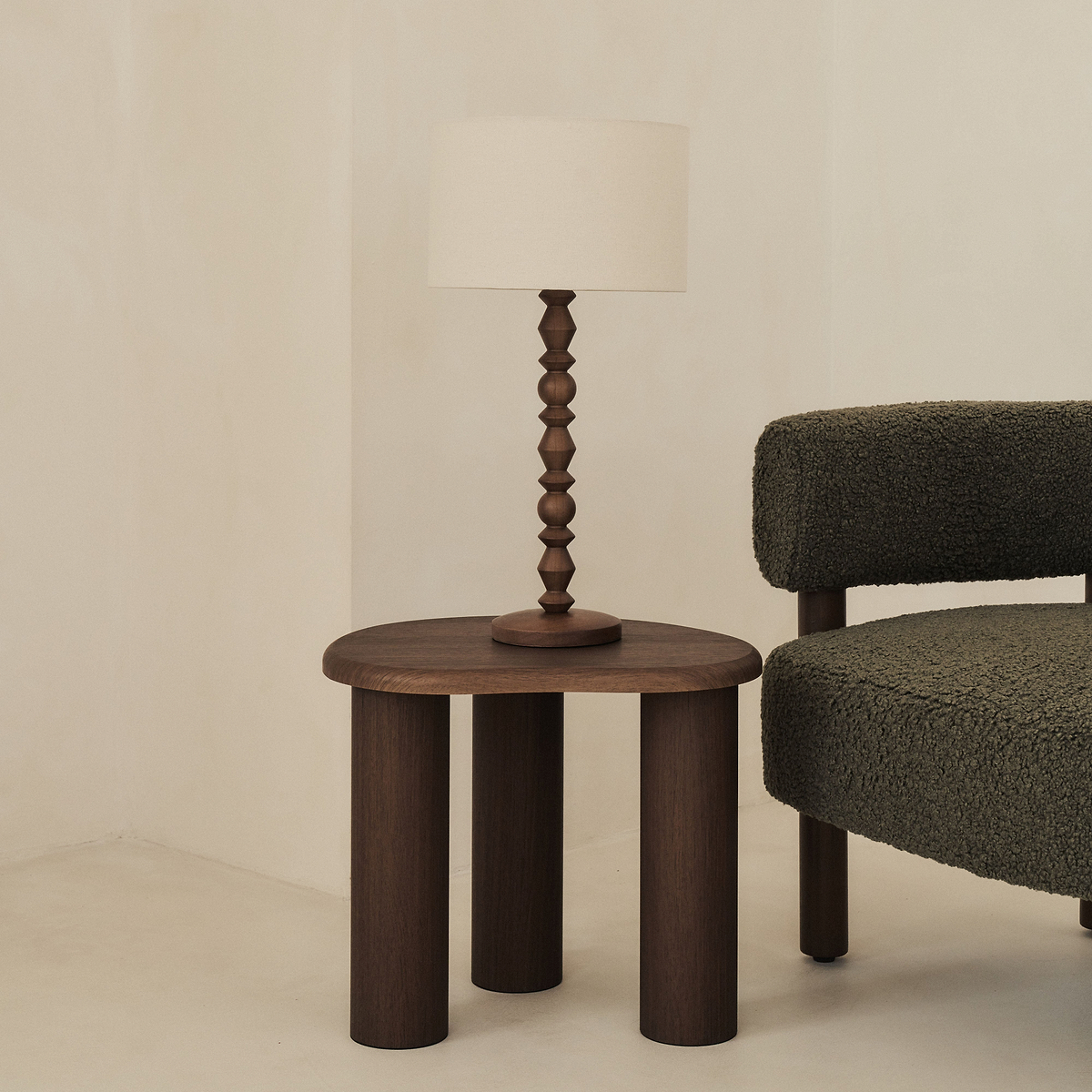 Ivy - Dark Wood Drum Shade Table Lamp