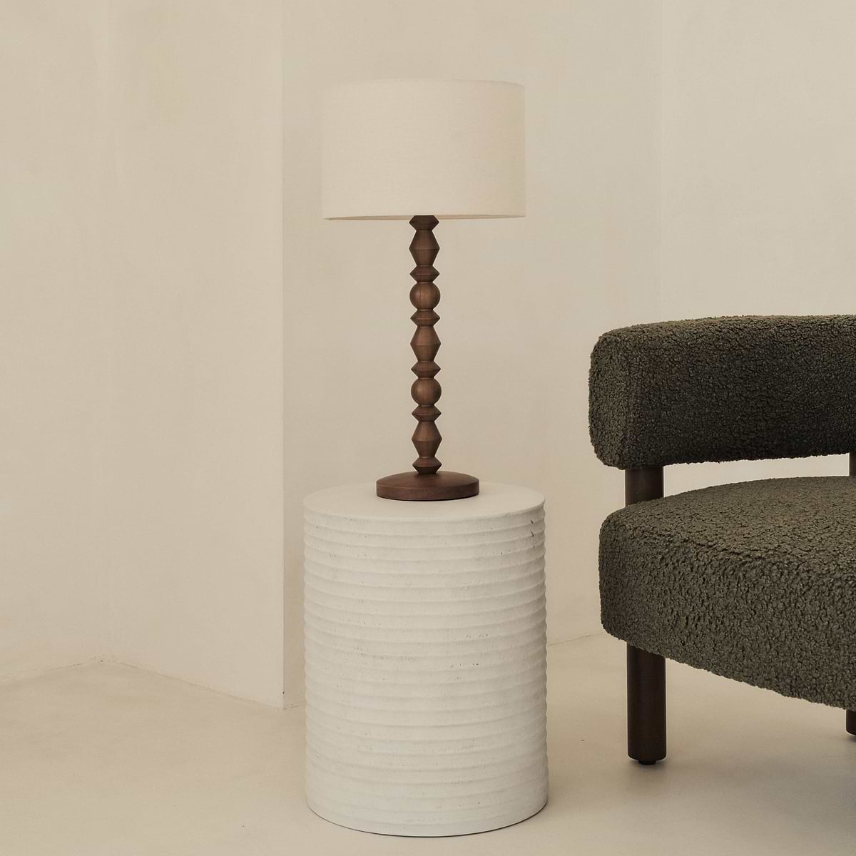 Ivy - Dark Wood Drum Shade Table Lamp
