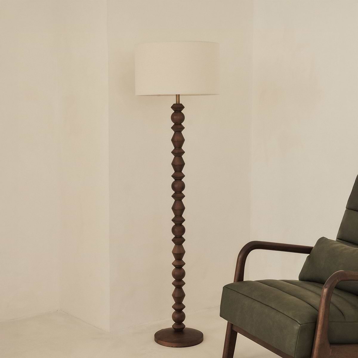 Ivy - Dark Wood Drum Shade Floor Lamp
