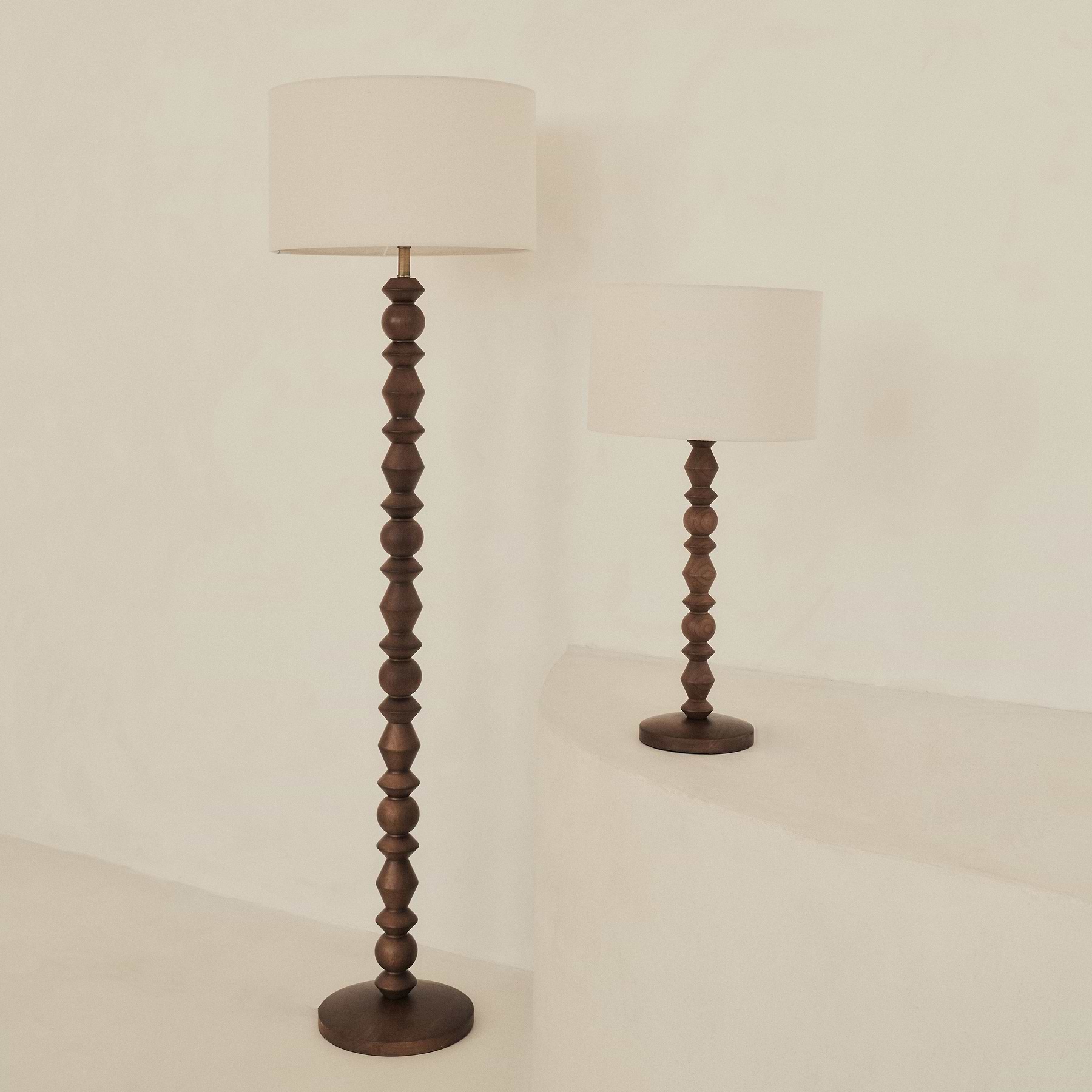 Ivy - Dark Wood Drum Shade Floor Lamp
