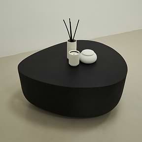 Minimal Onyx Irregular Shaped Coffee Table Large in muted room, decorated with candles and incense