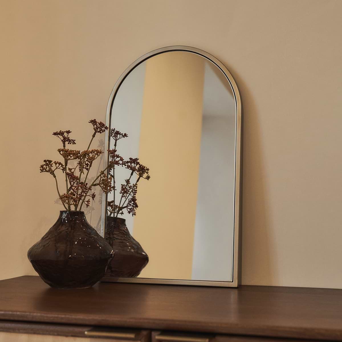 Liberty - Champagne Arched Metal Wall Mirror 50cm x 30cm