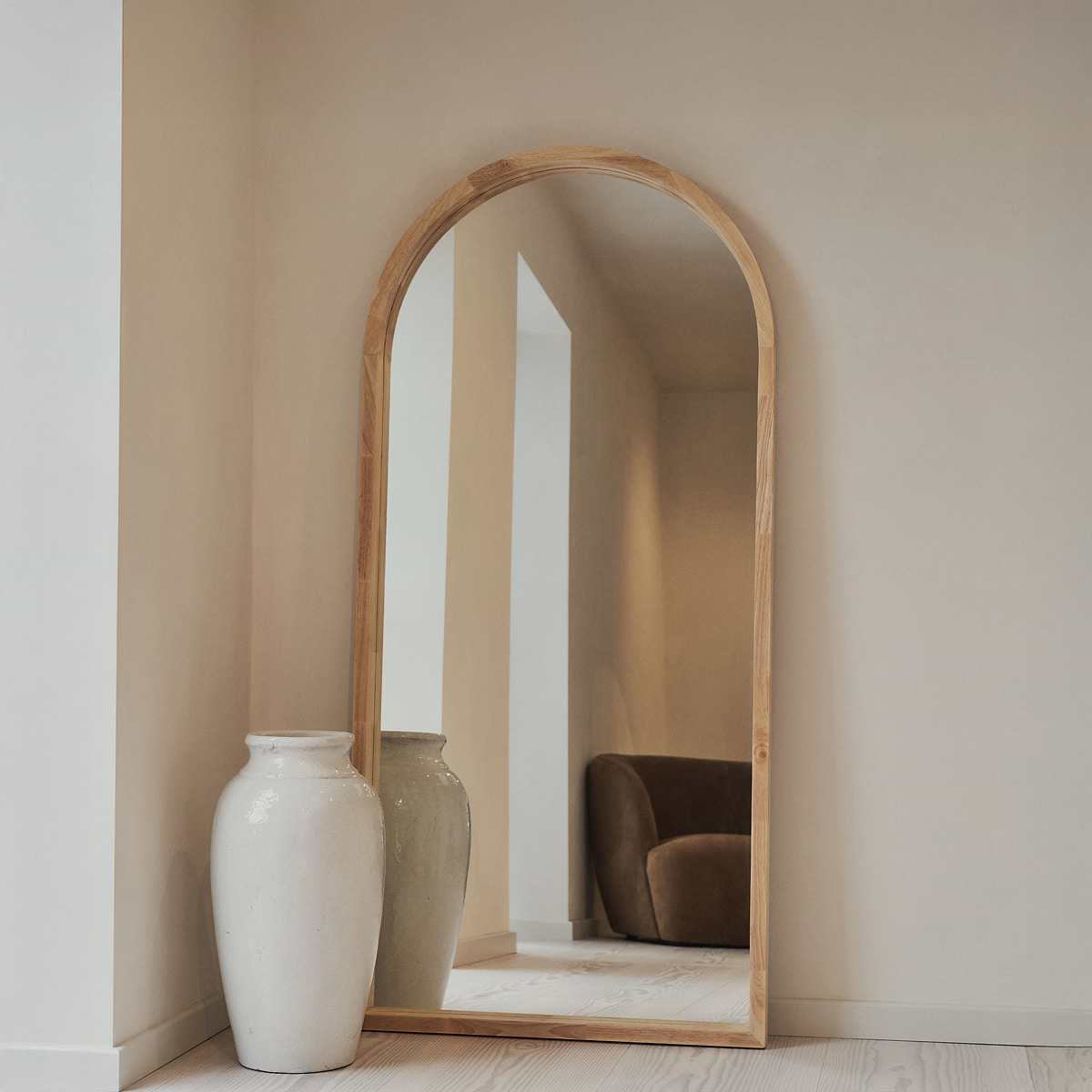 Lilia - Full Length Light Wood Arched Wooden Mirror 170cm x 80cm