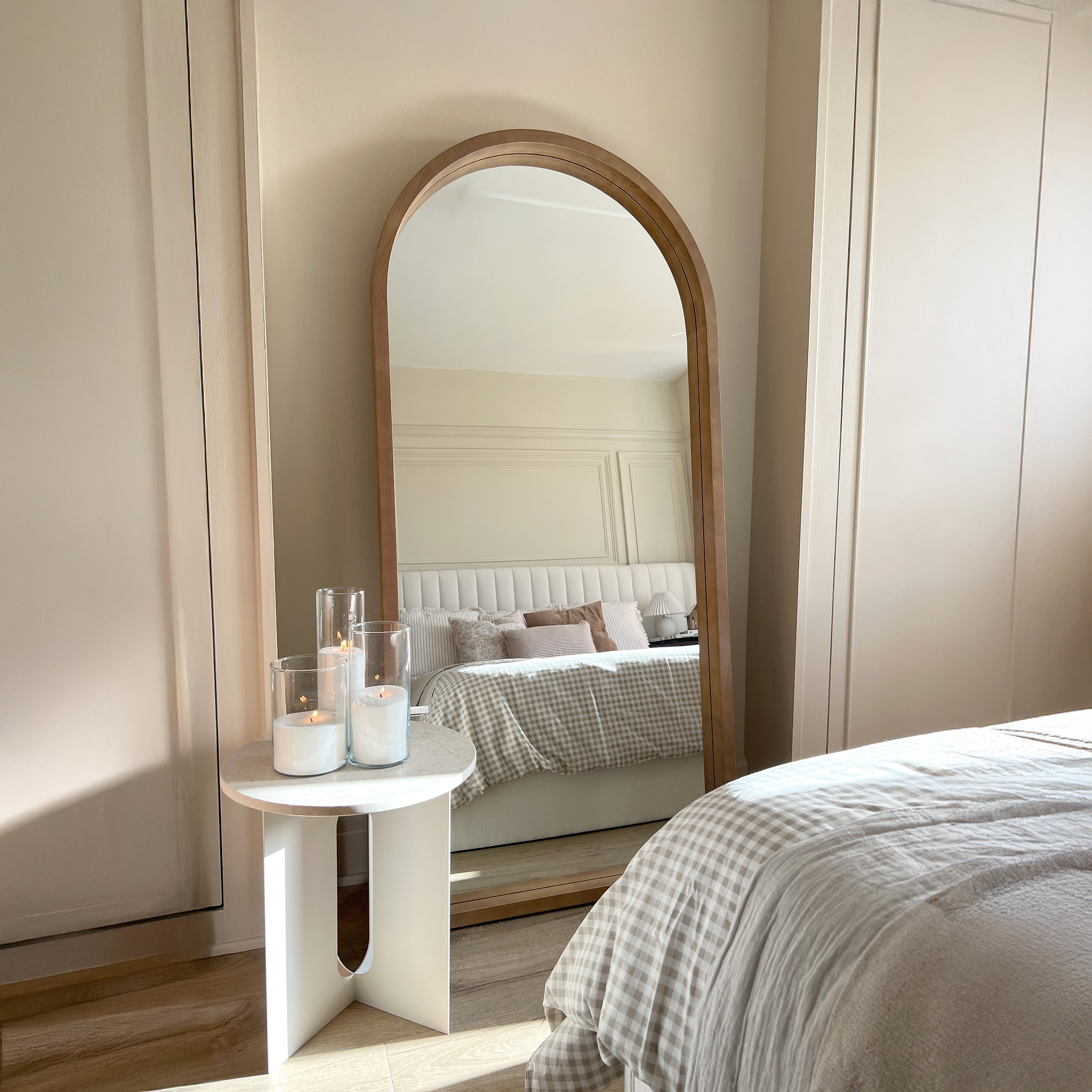 Lilia - Full Length Warm Wood Arched Wooden Mirror 170cm x 80cm