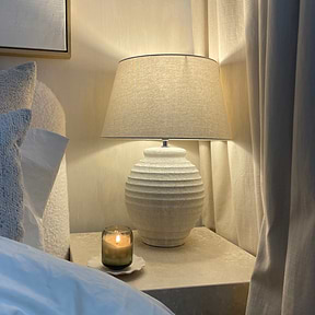 Textured Ceramic Based Table Lamp Natural Shade as warm bedside lamp