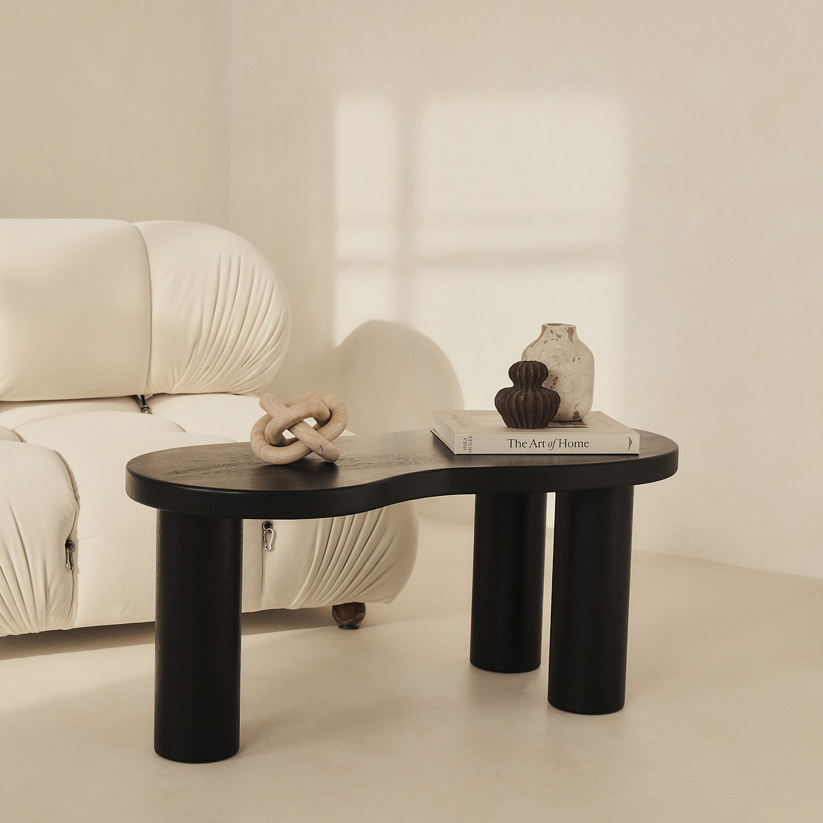 Luca - Black Solid Wood Large Irregular Coffee Table 92cm x 48cm