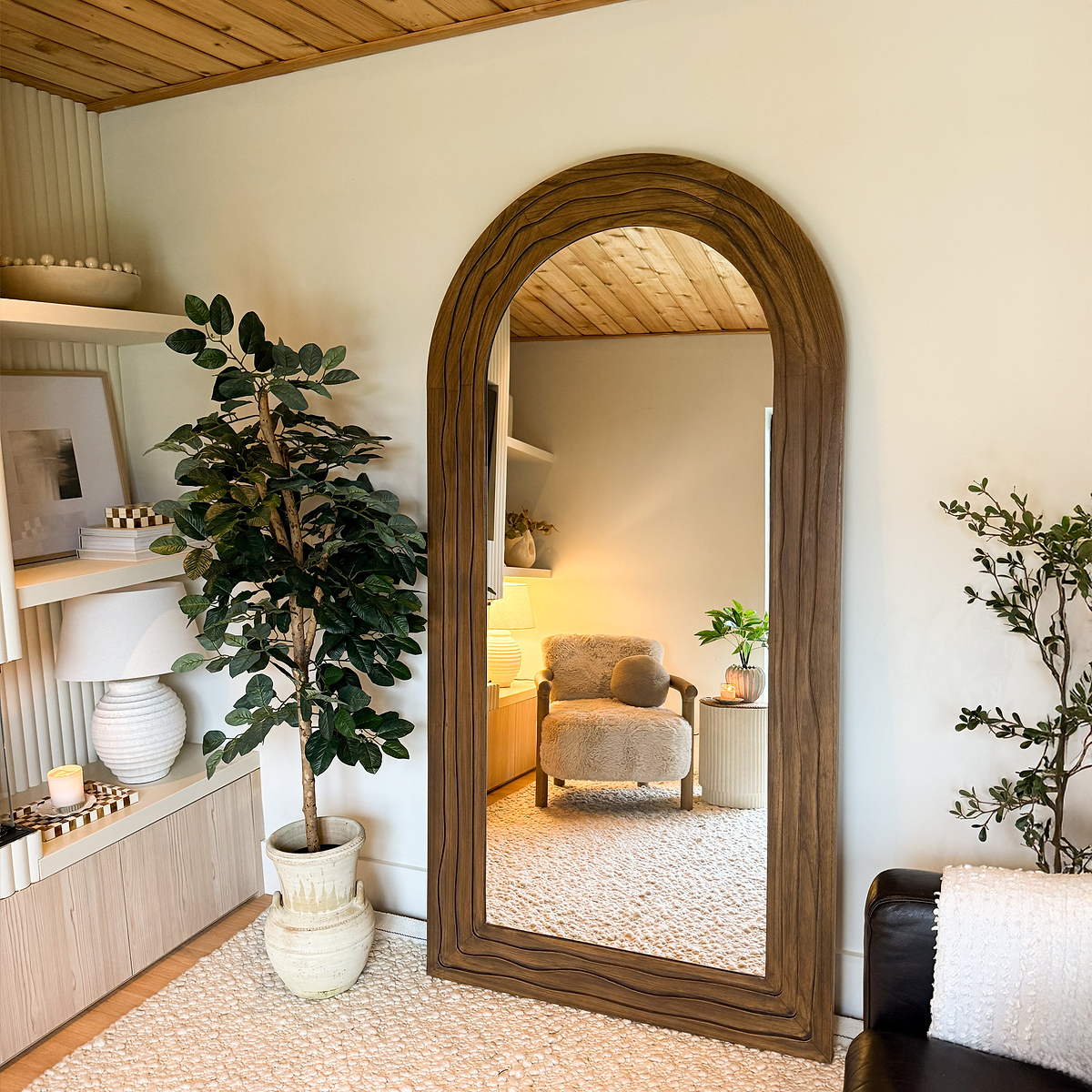Lucelle - Extra Large Full Length Warm Wood Arched Mirror 200cm x 100cm