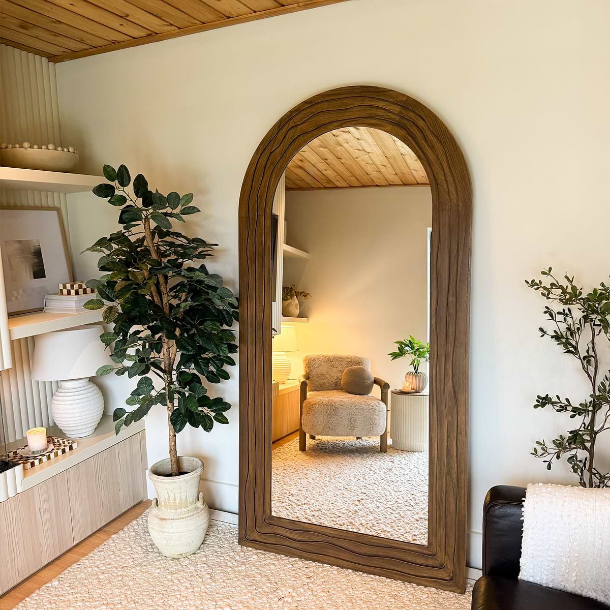Lucelle - Extra Large Full Length Warm Wood Arched Mirror 200cm x 100cm