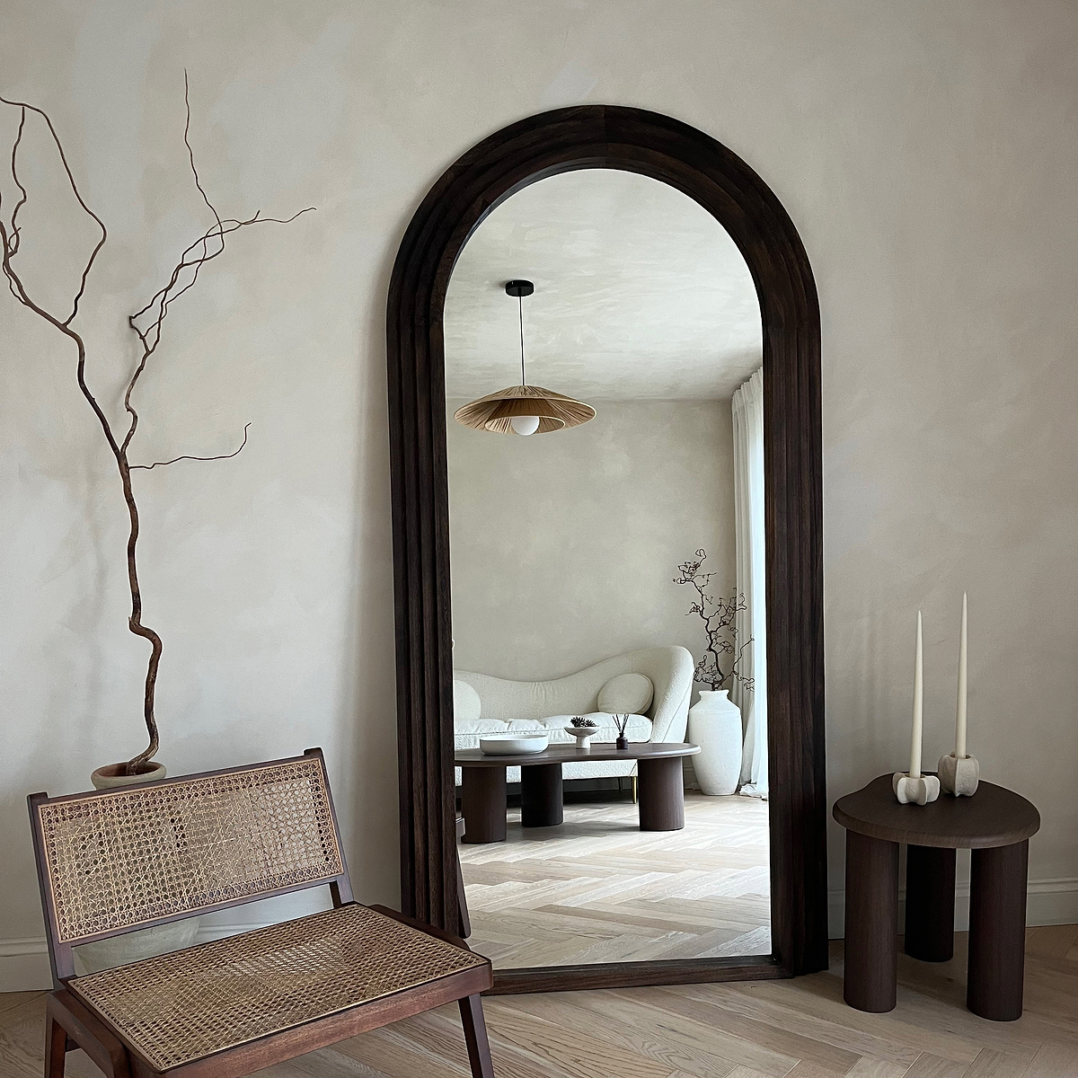Luciana - Full Length Arched Charred Wood Mirror 196cm x 104cm