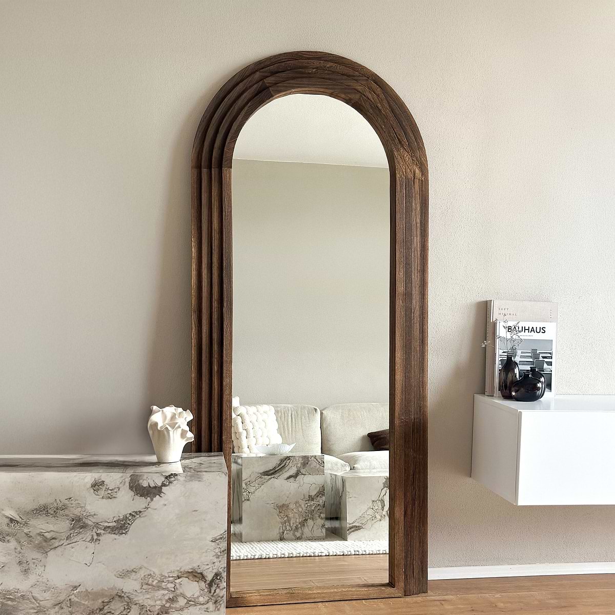 Luciana - Full Length Arched Charred Wood Mirror 180cm x 80cm