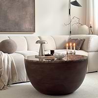 Lyra - Dark Emperador Marble Round Dark Wood Premium Coffee Table