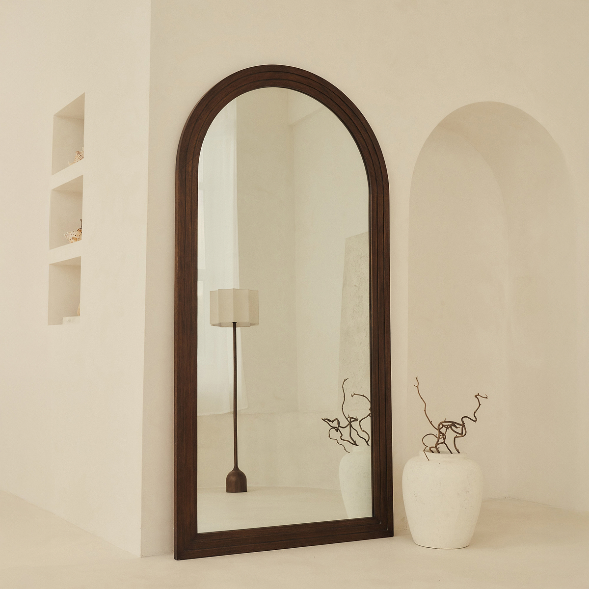 Luciano - Extra Large Full Length Arched Dark Wood Mirror 200cm x 100cm
