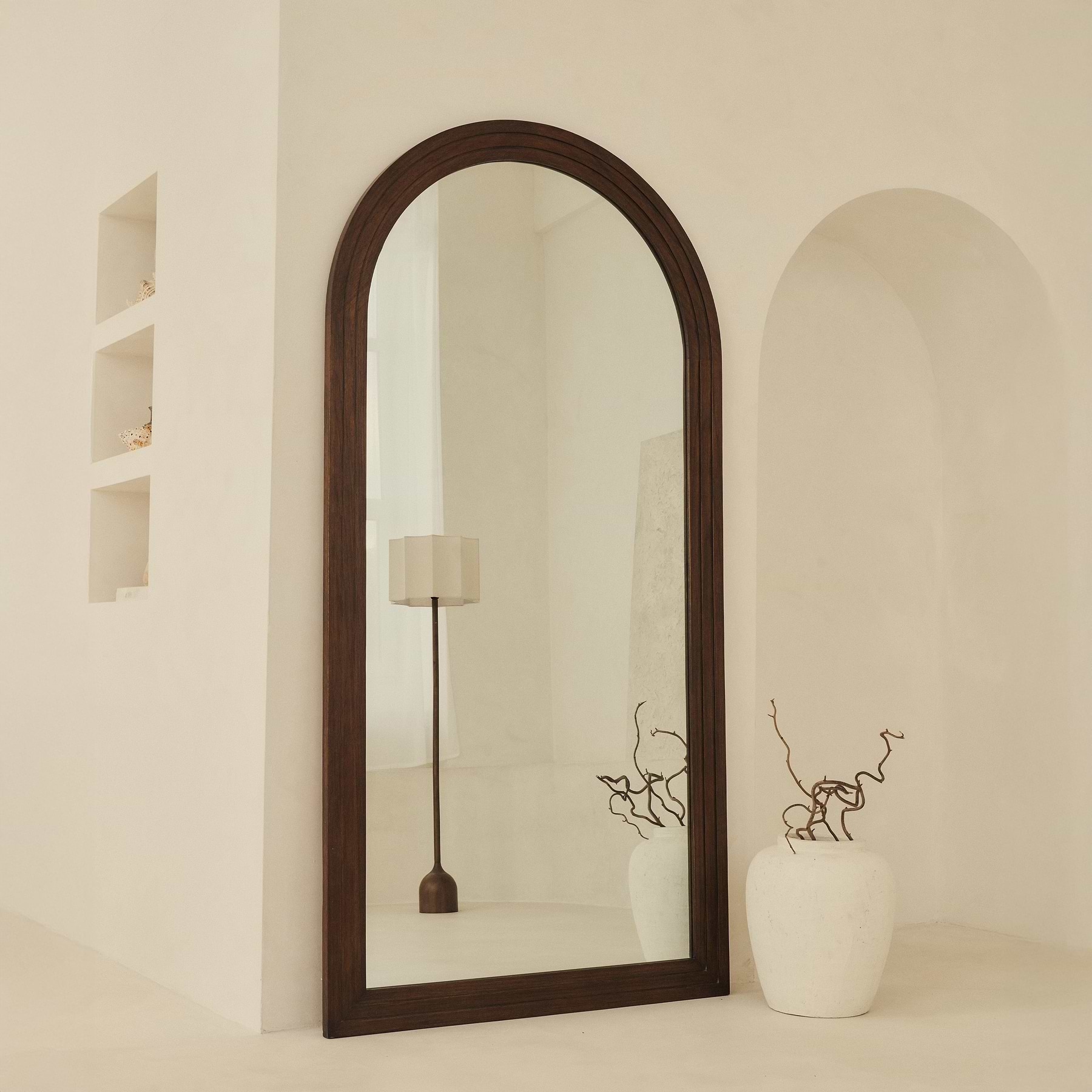 Luciano - Extra Large Full Length Arched Dark Wood Mirror 200cm x 100cm