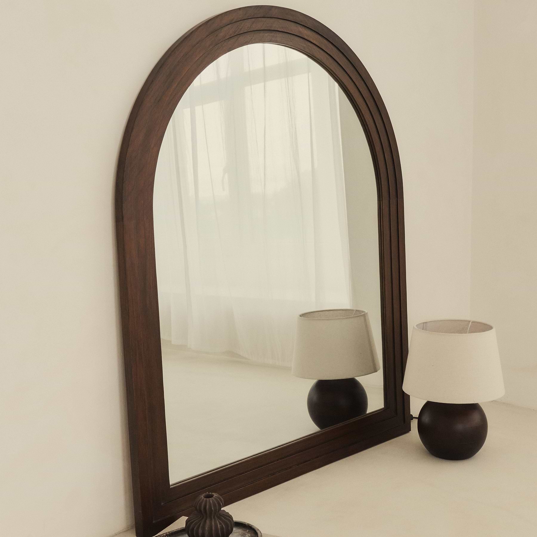 Luciano - Dark Wood Arched Overmantle Mirror 120cm x 100cm
