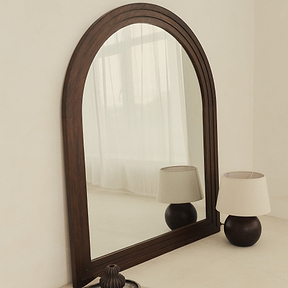 Luciano - Dark Wood Arched Overmantle Mirror 120cm x 100cm