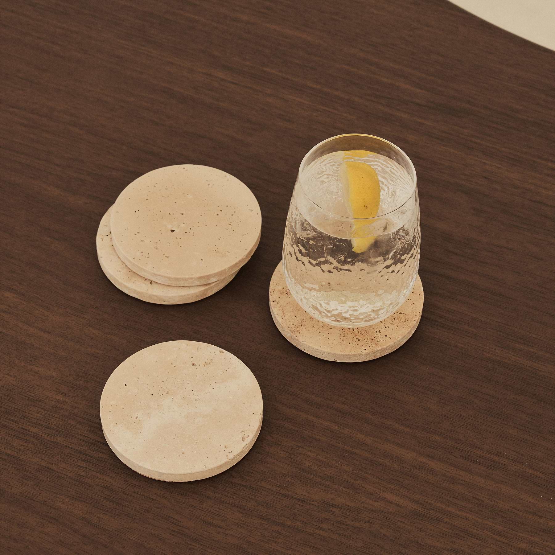 Marbelle - Cream Travertine Coasters Set of 4 Round