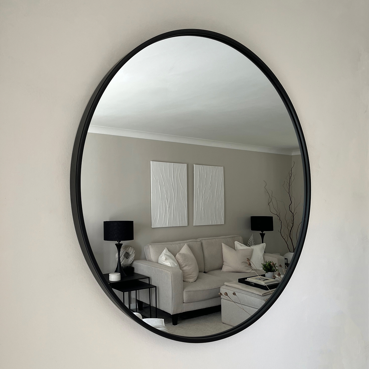 Metro - Large Black Metal Round Wall Mirror 90cm x 90cm