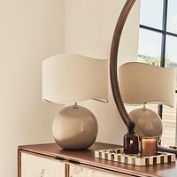 Olera - Beige Gloss Ceramic Wave Shade Table Lamp