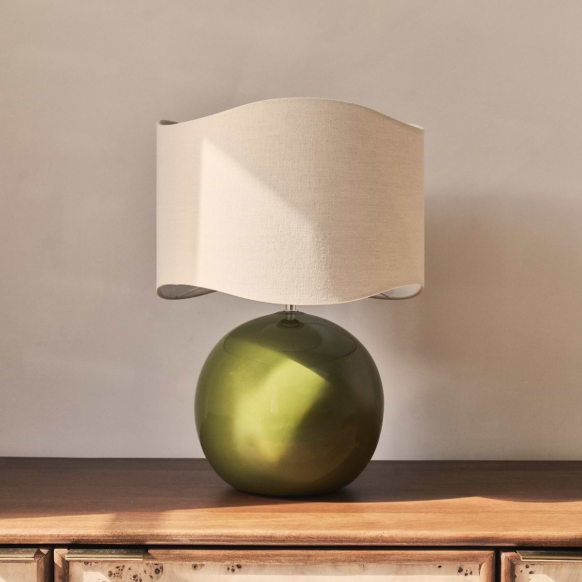 Olera - Olive Gloss Ceramic Wave Shade Table Lamp