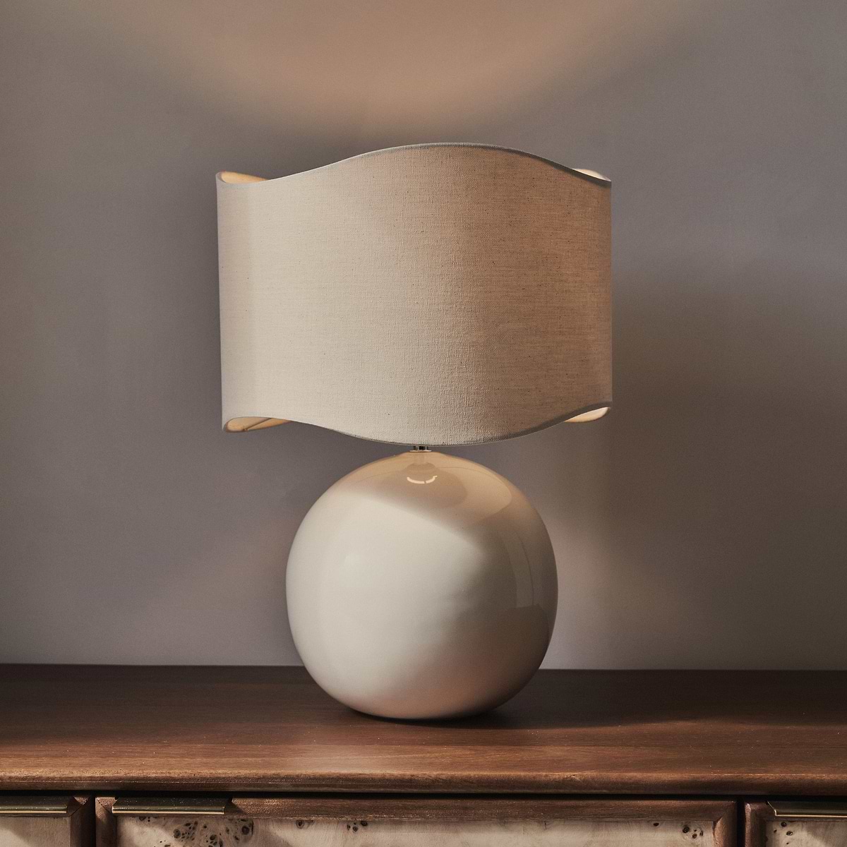 Olera - Ivory Gloss Ceramic Wave Shade Table Lamp