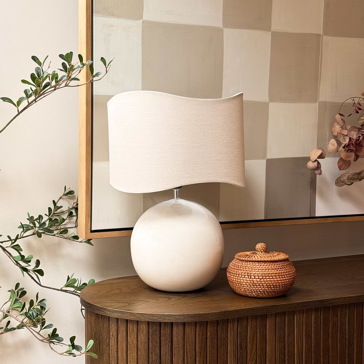 Olera - Ivory Gloss Ceramic Wave Shade Table Lamp