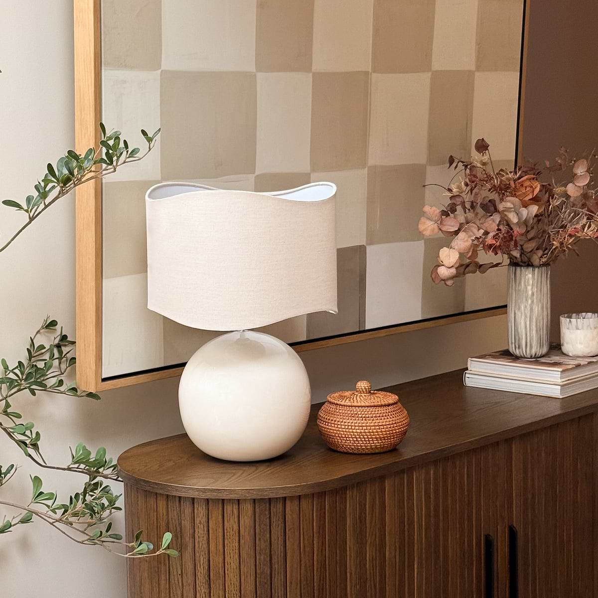 Olera - Ivory Gloss Ceramic Wave Shade Table Lamp