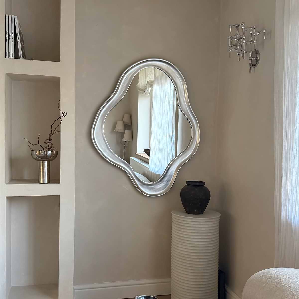 Riva - Brushed Chrome Pond Shaped Irregular Mirror 120cm x 90cm