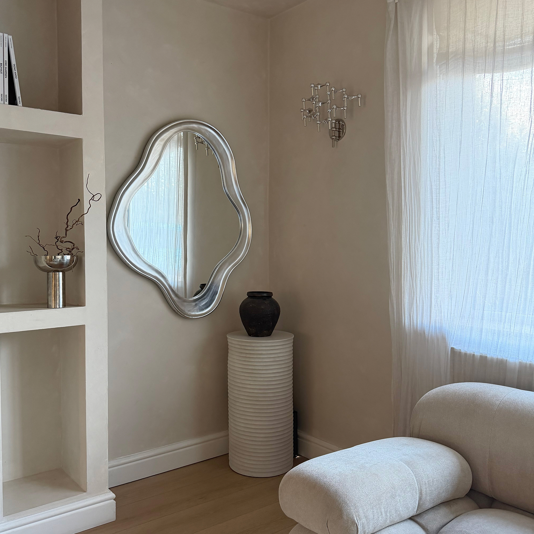 Riva - Brushed Chrome Pond Shaped Irregular Mirror 120cm x 90cm