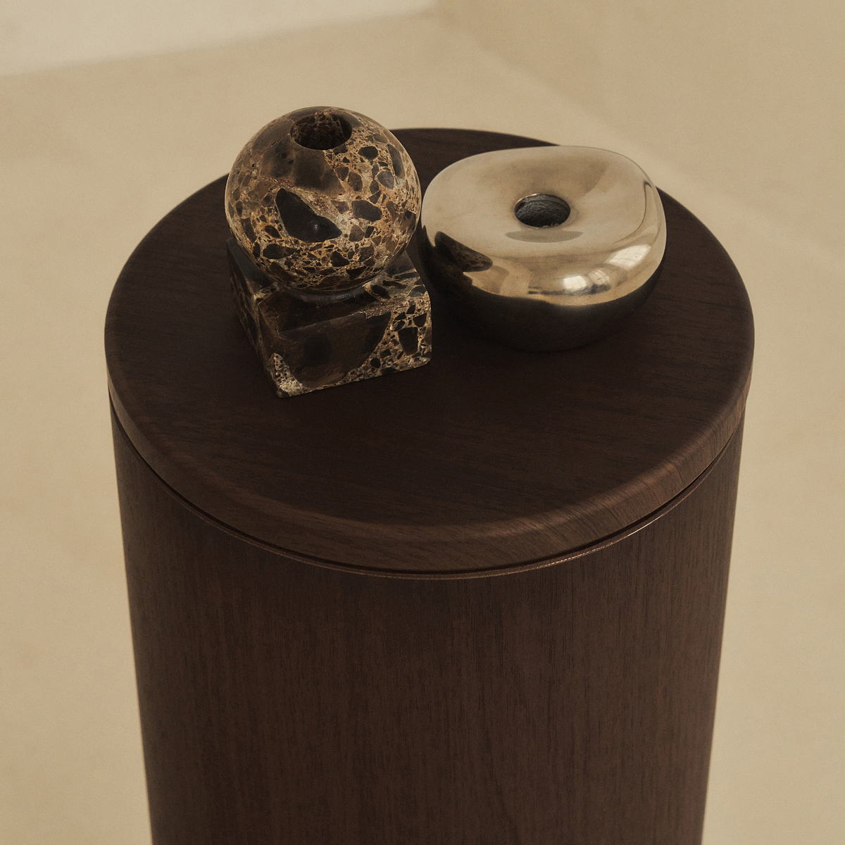Madison - Dark Wood Round Wooden Minimal Plinth