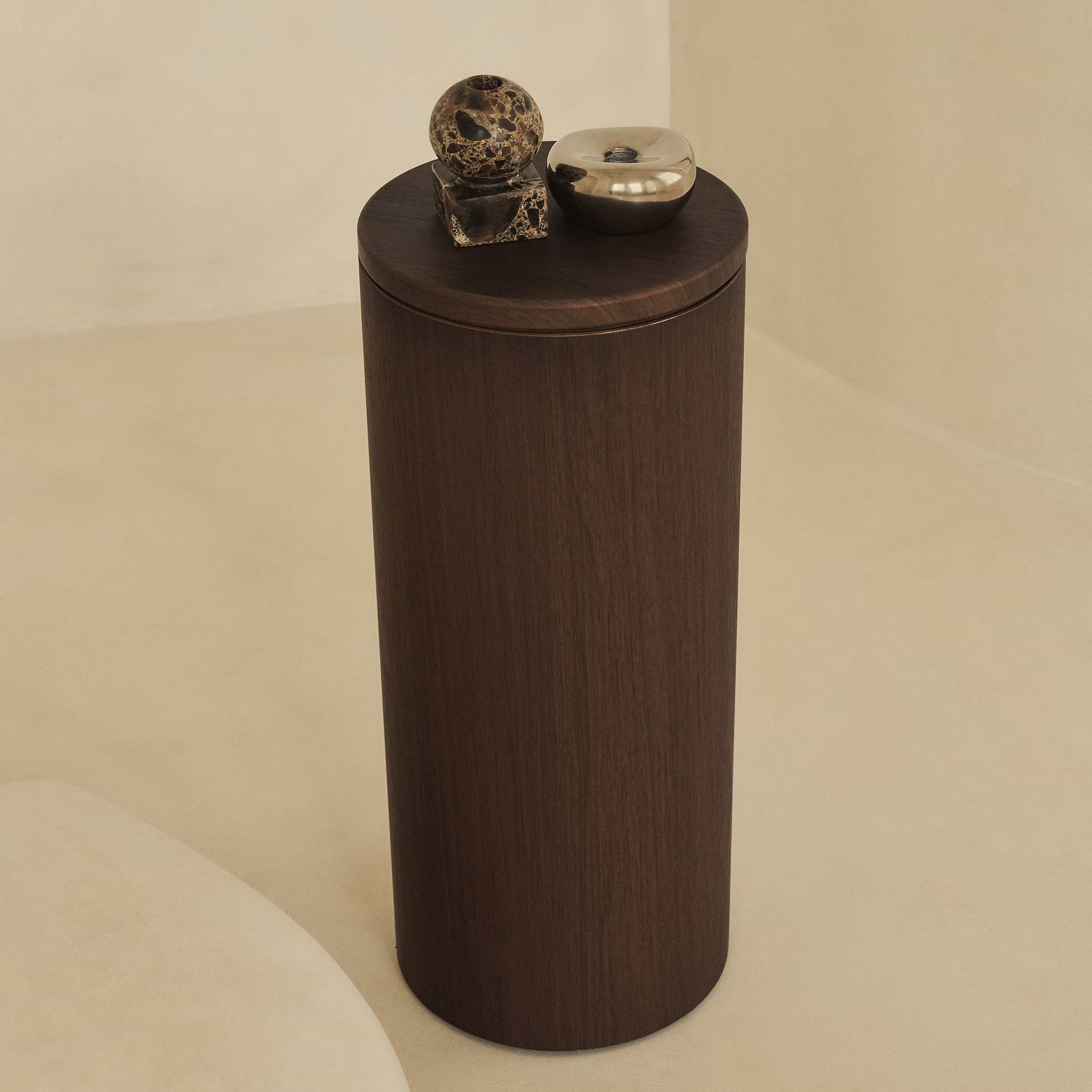 Madison - Dark Wood Round Wooden Minimal Plinth