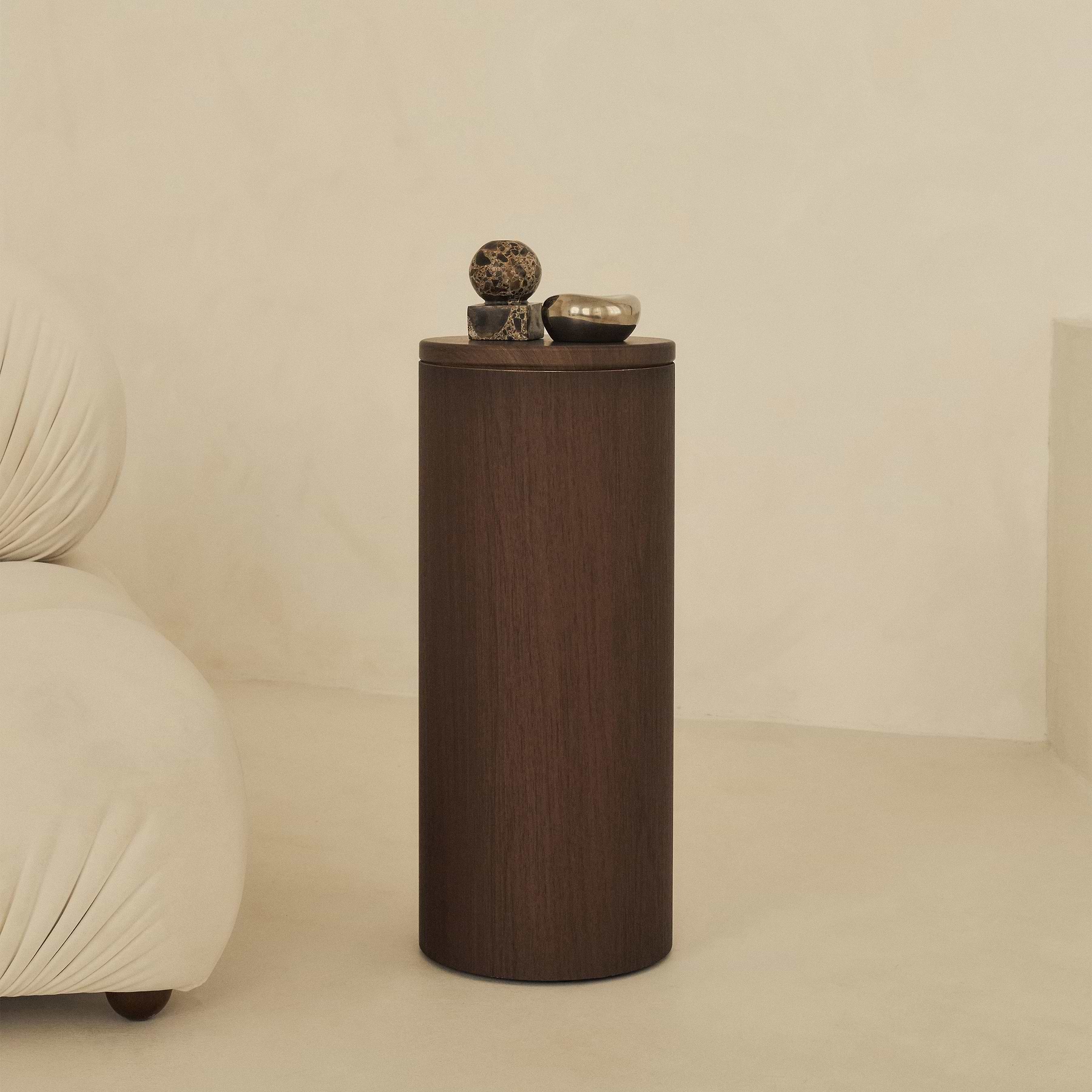 Madison - Dark Wood Round Wooden Minimal Plinth