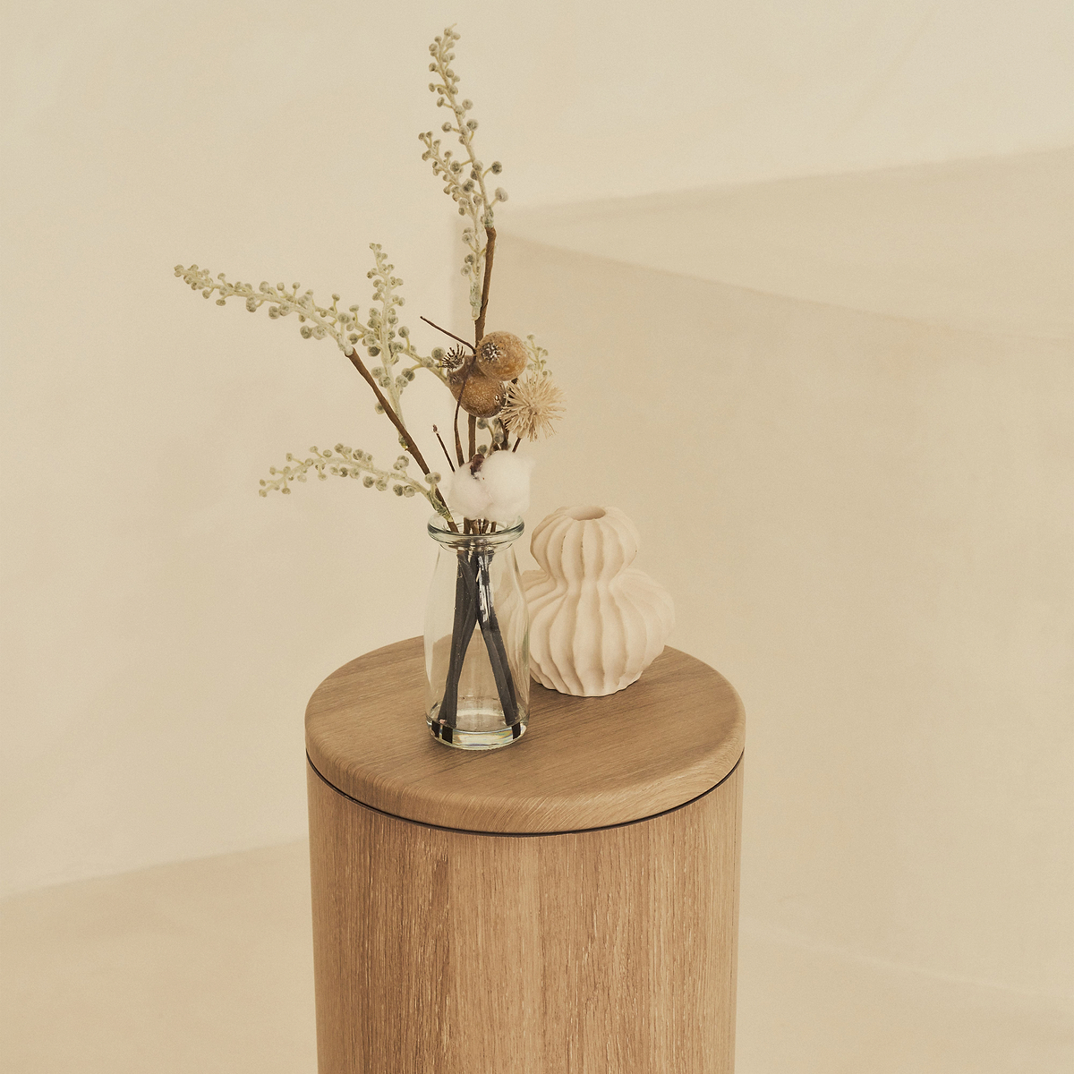 Madison - Washed Wood Round Wooden Minimal Plinth