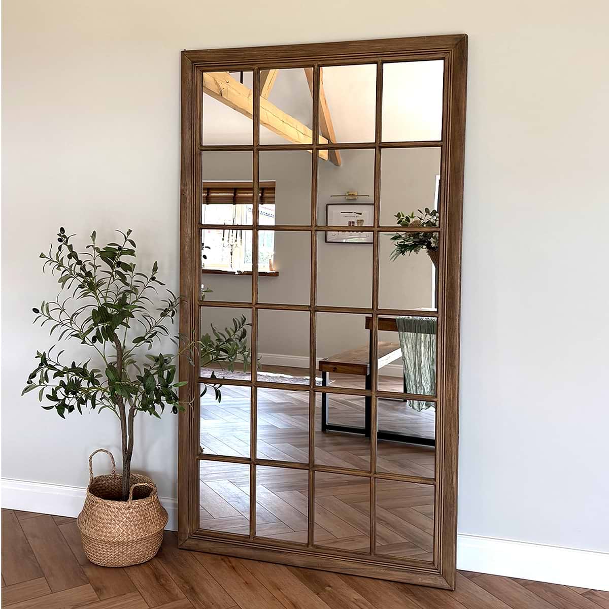 Sasha - Dark Wood Shabby Chic Full Length Window Mirror 180cm x 100cm