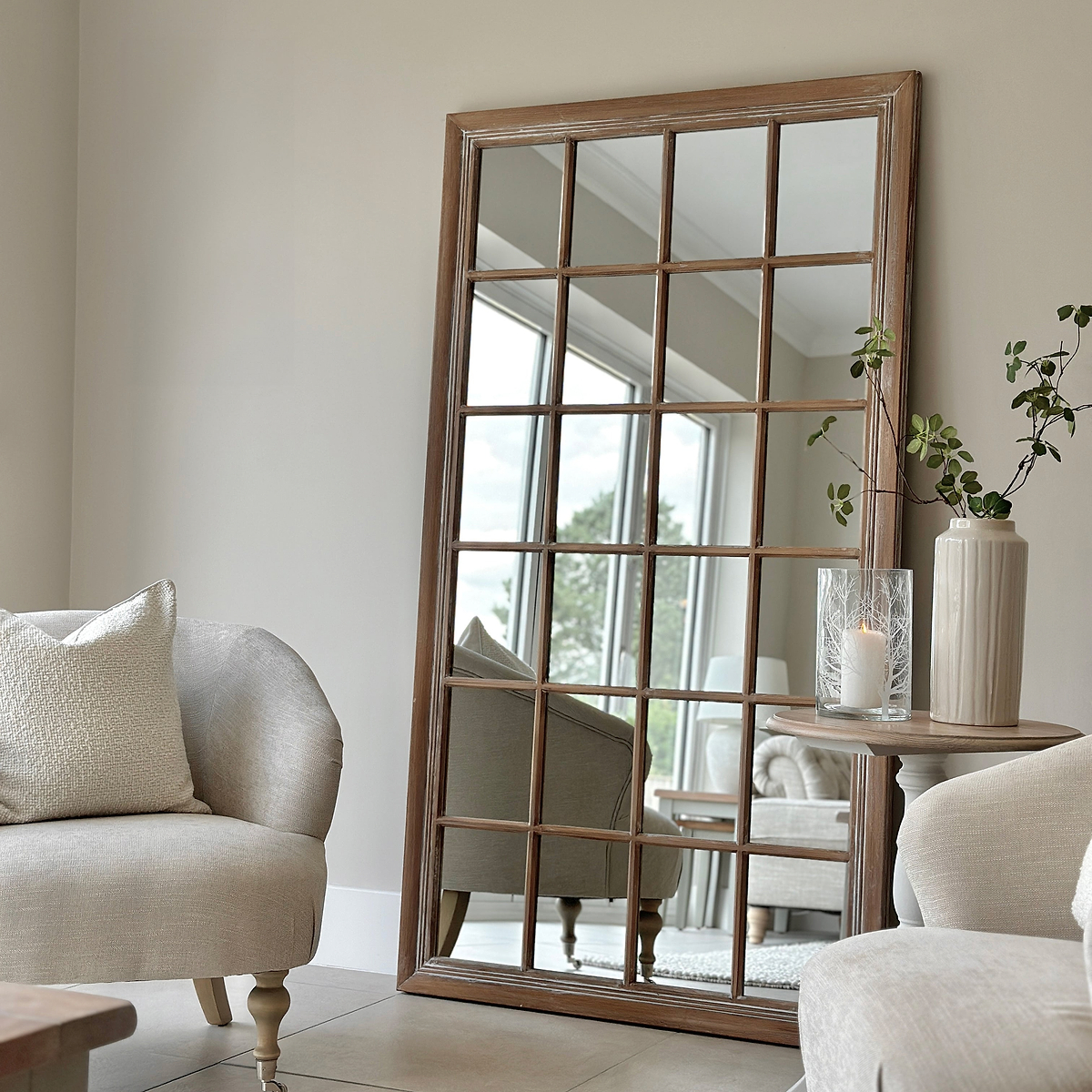 Sasha - Oak Shabby Chic Full Length Window Mirror 180cm x 100cm