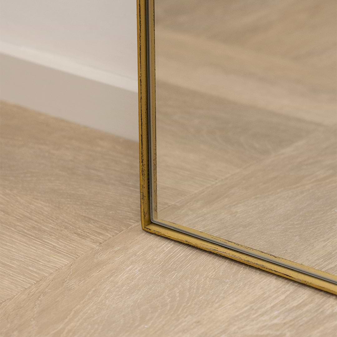 Detail shot of Full Length Gold Arched Large Metal Mirror corner