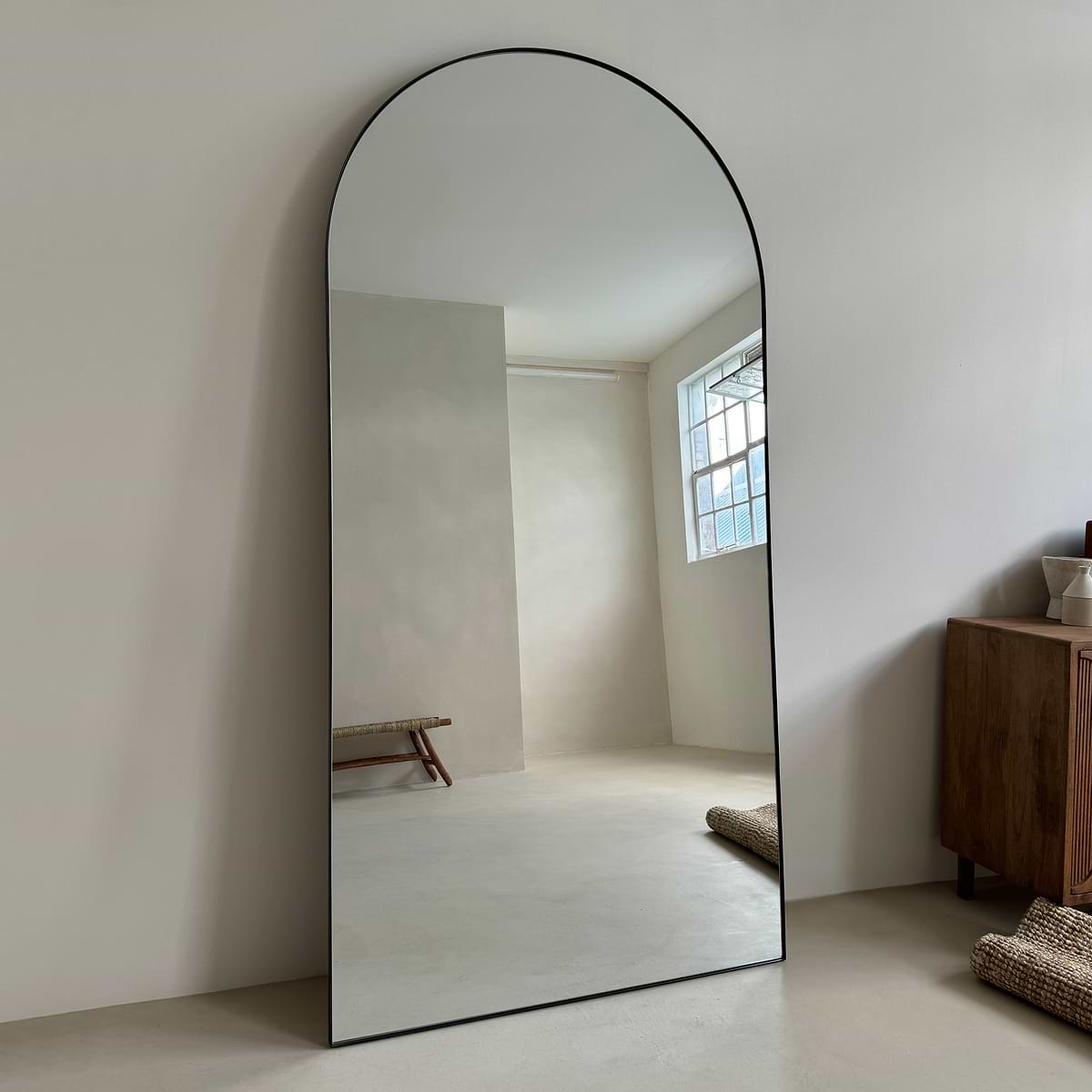 Theo - Full Length Extra Large Black Arched Metal Mirror 200cm x 100cm