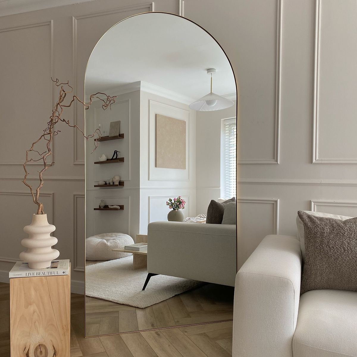 Theo - Full Length Extra Large Gold Arched Metal Mirror 200cm x 100cm