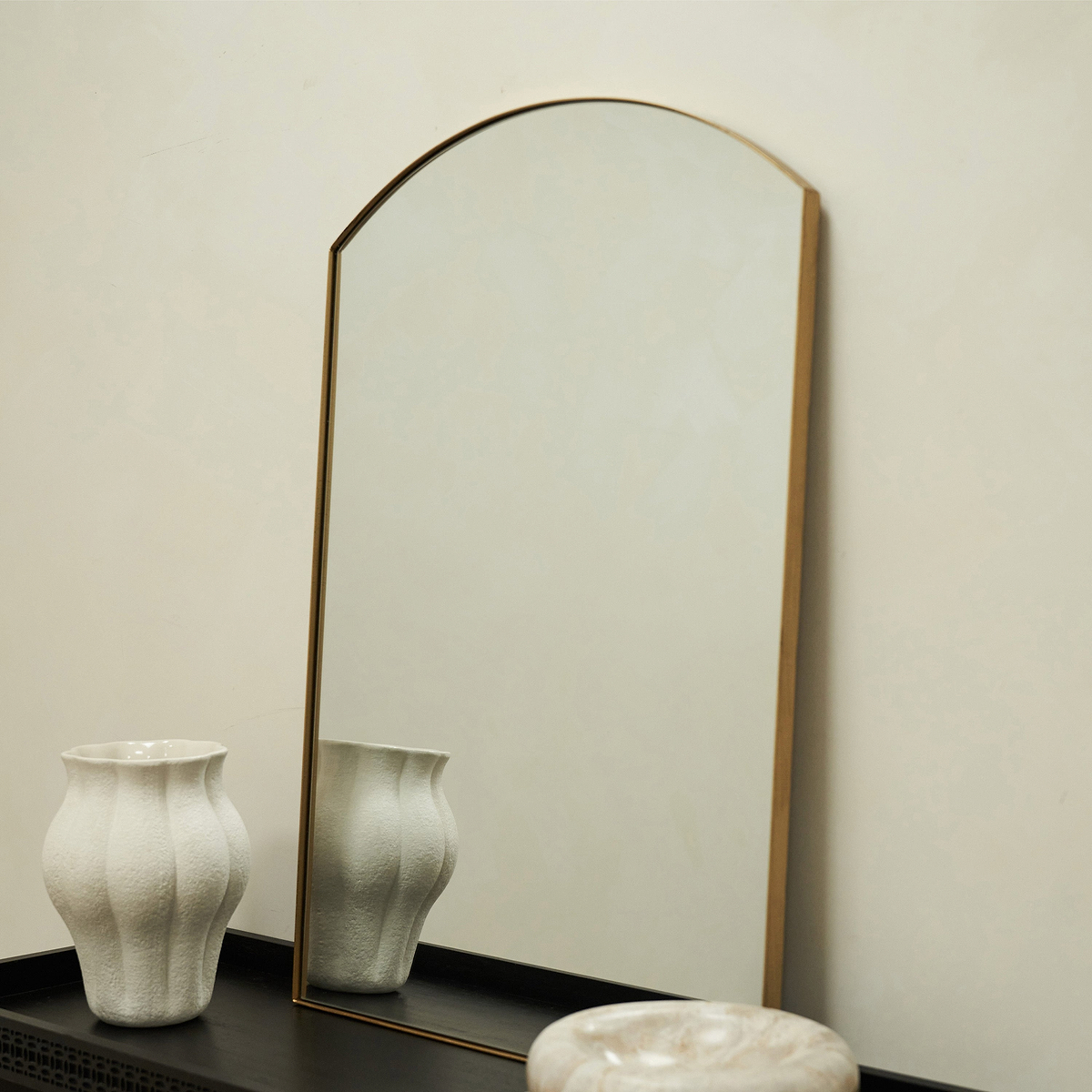 Theo - Gold Arched Metal Wall Mirror 90cm x 60cm
