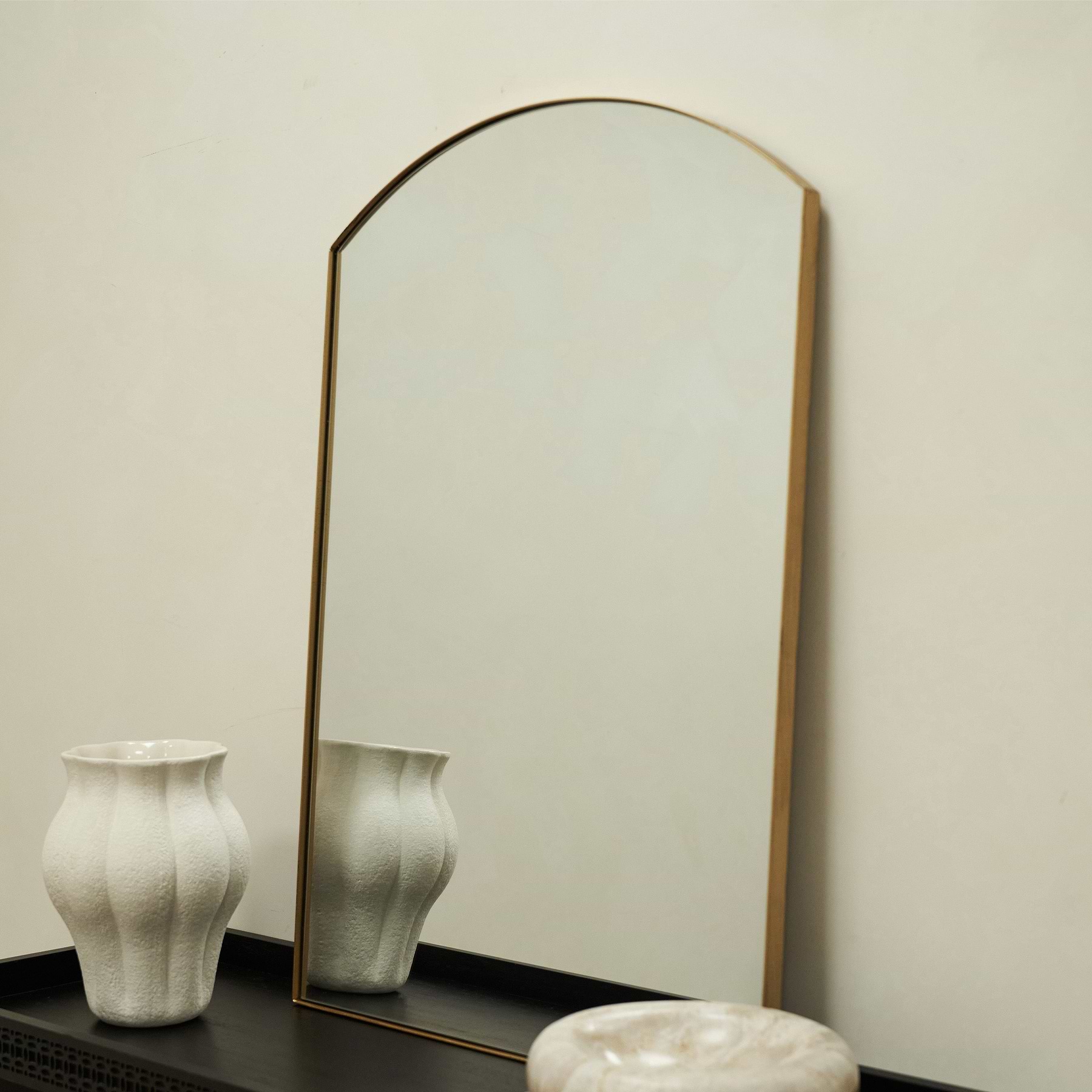 Theo - Gold Arched Metal Wall Mirror 90cm x 60cm
