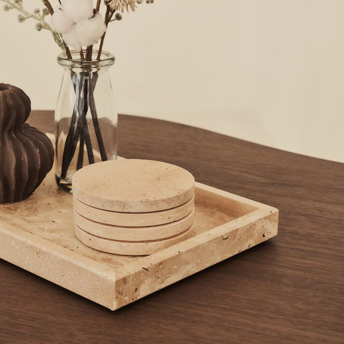 Travara - Cream Travertine Large Rectangular Decorative Tray