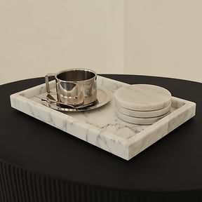 Travara - White Marble Large Rectangular Decorative Tray