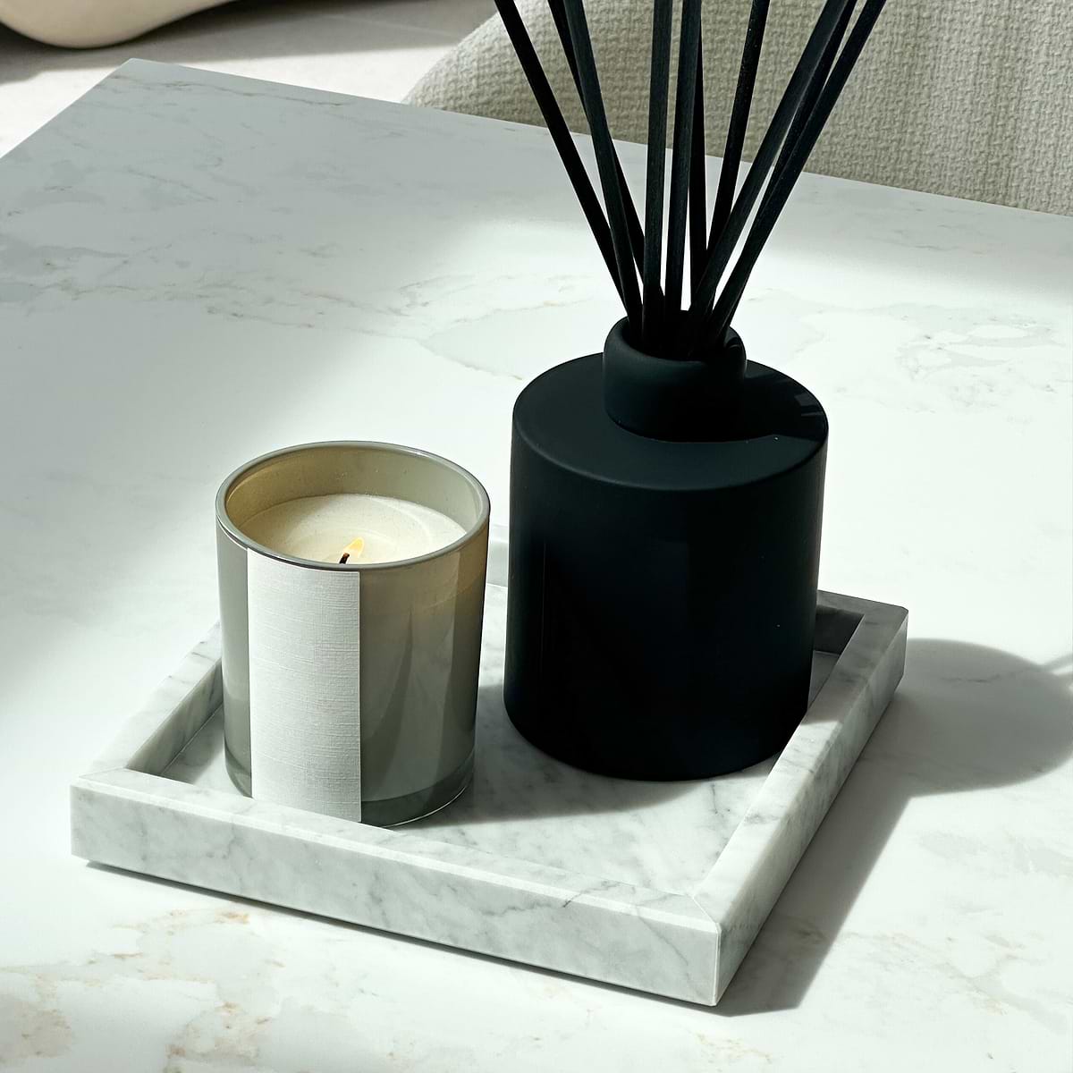 Travara - White Marble Square Decorative Tray