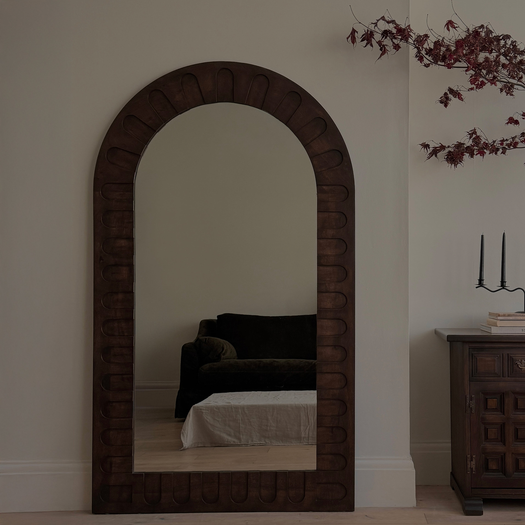 Valor - Dark Wood Extra Large Premium Arched Mirror 190cm x 110cm